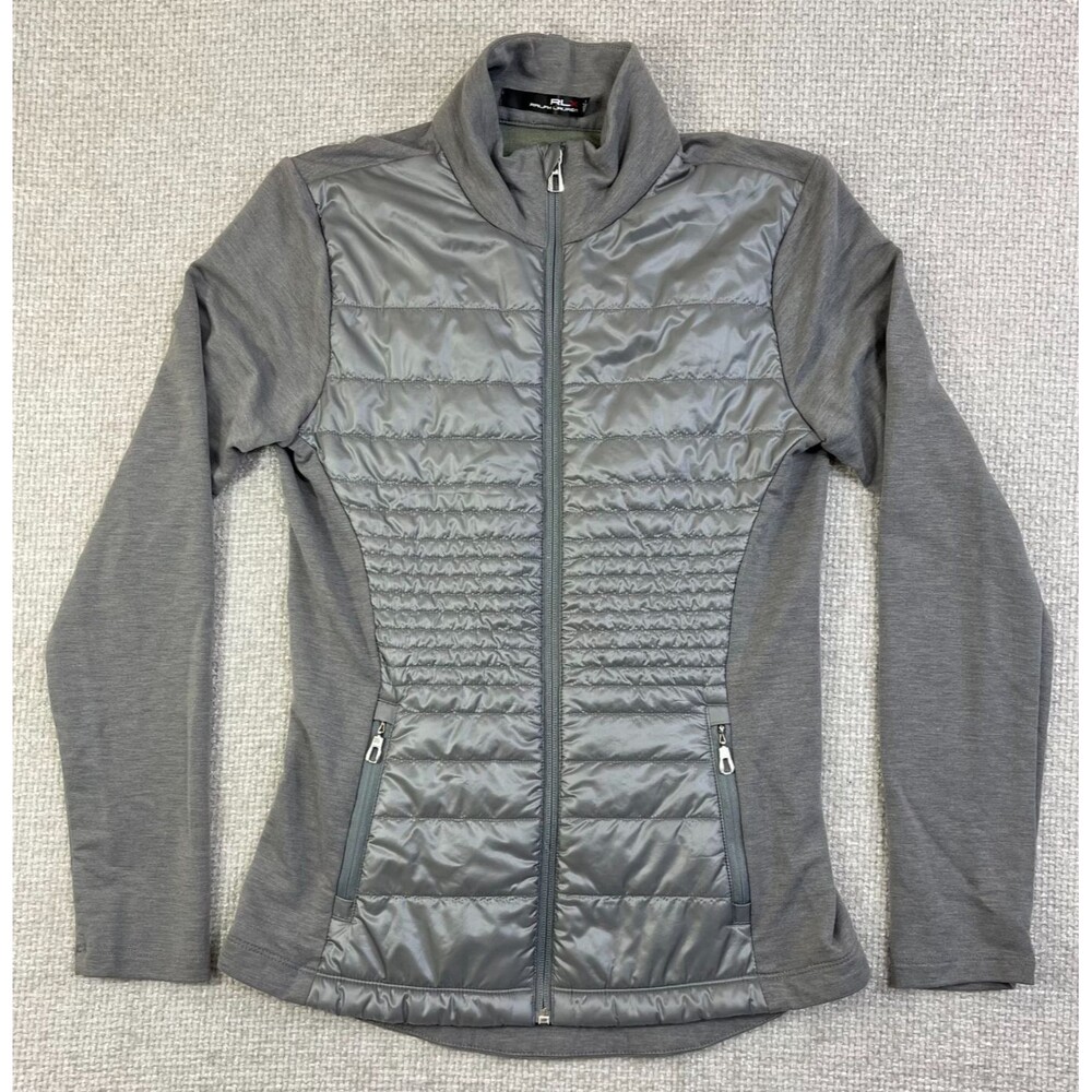 RLX Ralph Lauren Quilted French Terry Jacket Puffer Women's Small Full Zip Gray